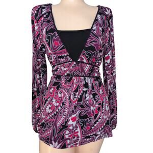 Y2K Mesh Tunic‎ Top Women Medium Paisley Whimsigoth Fairy Grunge Festival Preppy